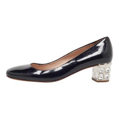 Miu Miu Black Patent Leather Crystal Embellished Block Heel Pumps Size 37