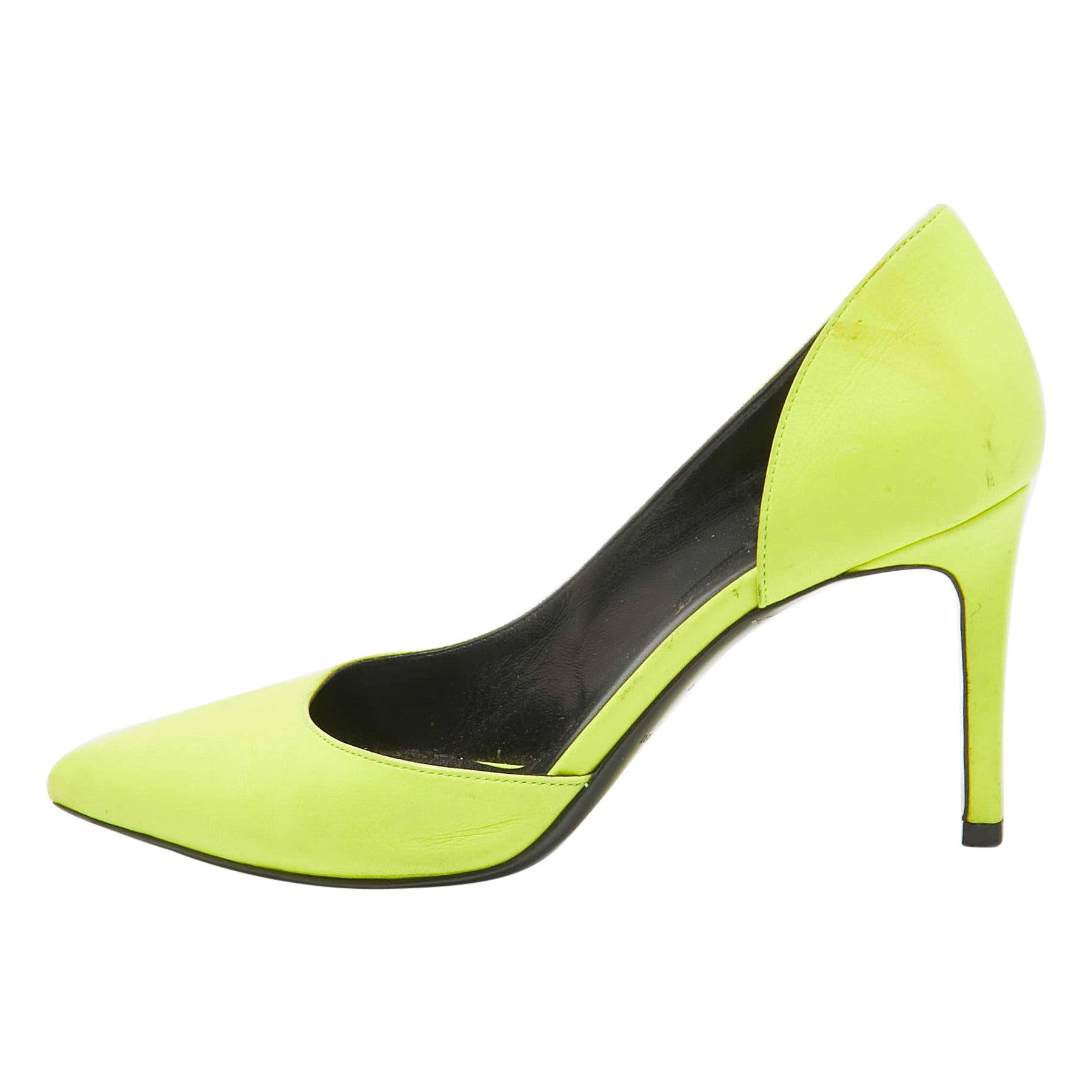Saint Laurent - Escarpins D'orsay en cuir jaune fluo Taille 36 en vente
