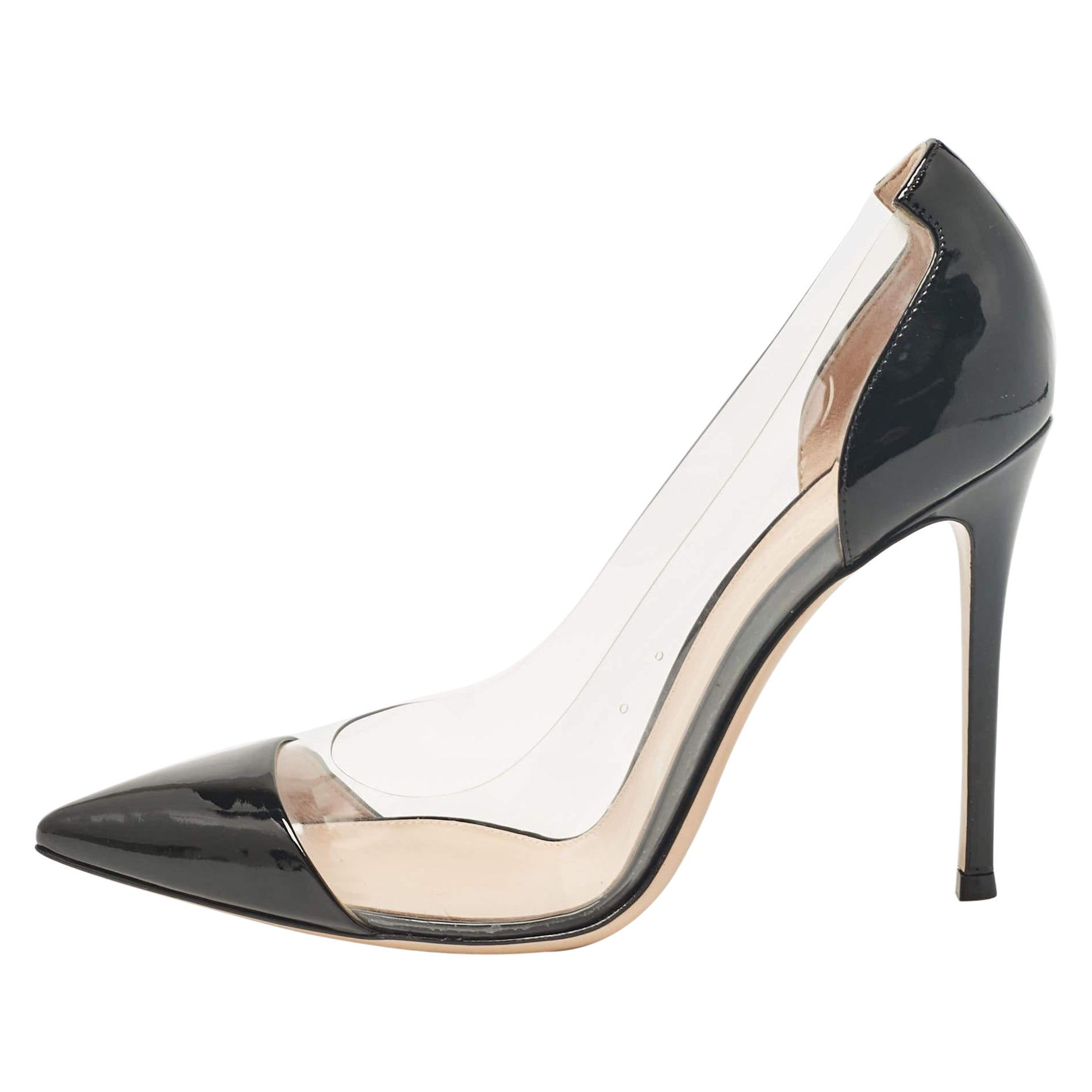 Gianvito Rossi Black Patent Leather and PVC Plexi Pumps Size 41 For Sale