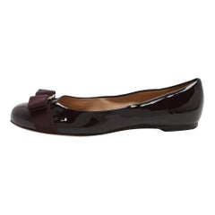 Salvatore Ferragamo Burgundy Patent Leather Varina Bow Ballet Flats Size 37