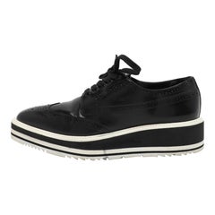 Prada Black Brogue Leather Derby Low Top Sneakers Size 39