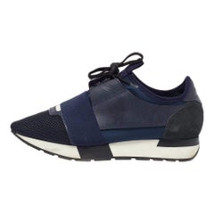 Balenciaga Blue Leather  Mesh and Suede Race Runner Low Top Sneakers Size 38