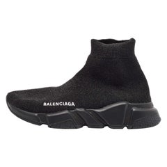 Balenciaga Black Lurex Fabric Speed Trainer High Top Sneakers Size 38