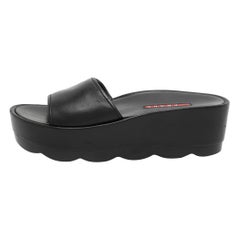 Prada Sport Black Leather Platform Slide Sandals Size 37