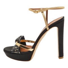 Malone Souliers Nero/Oro Raso e Pelle Lauren Cristalli Sandali Taglia 39