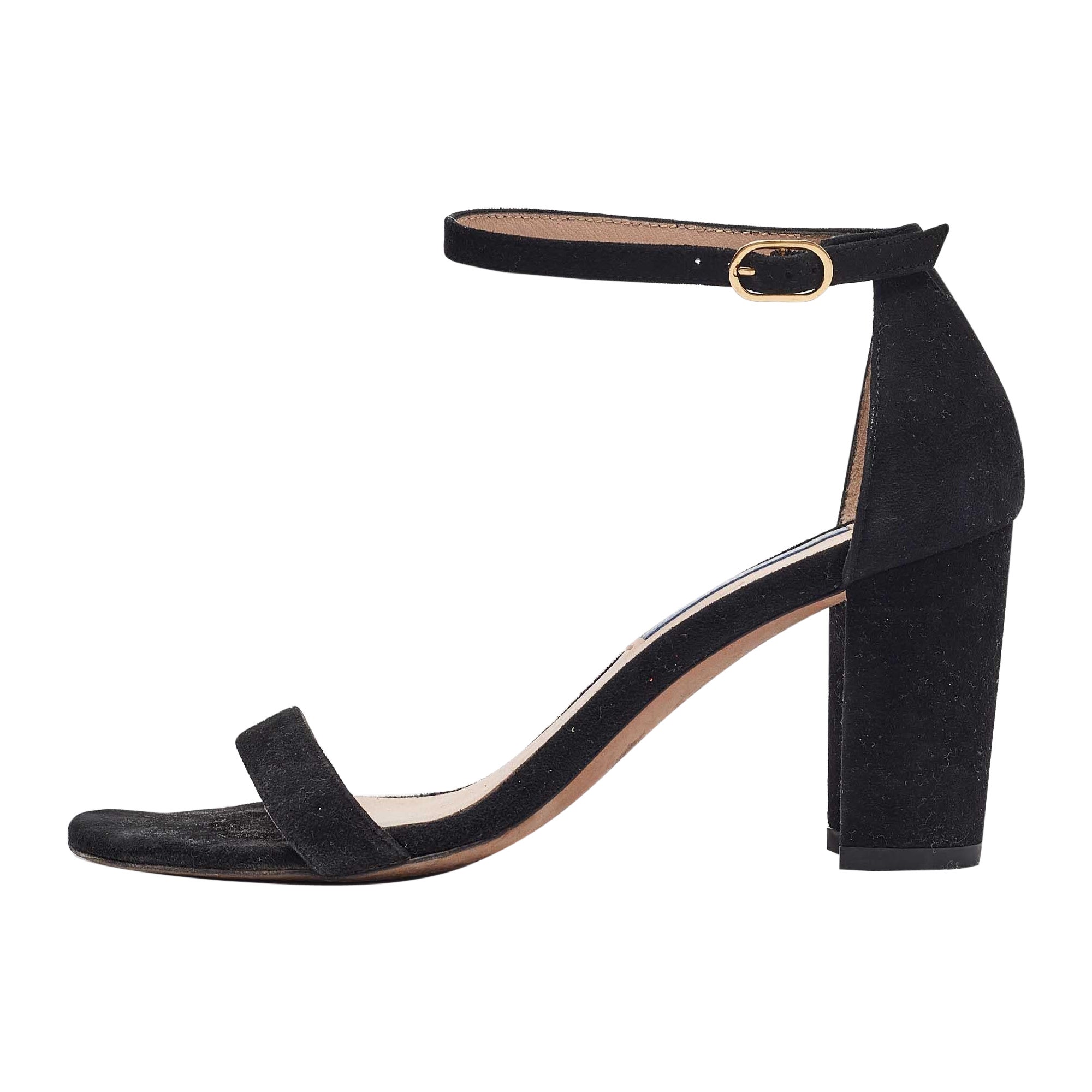 Stuart Weitzman Black Suede Nearlynude Sandals Size 37.5 For Sale