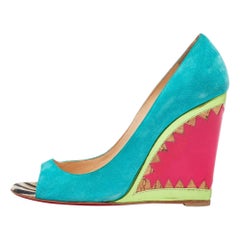 Christian Louboutin Suede Patent Leather Miramar Wedge Pumps Size 38.5