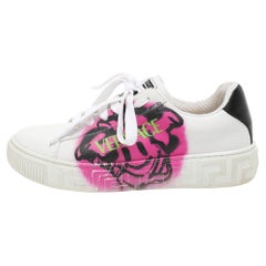 Versace White Leather La Greca Low Top Sneakers Size 35