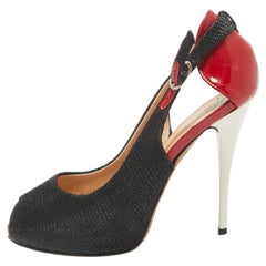 Giuseppe Zanotti Black Canvas and Patent Leather Peep Toe Pumps Size 36