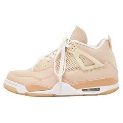 Air Jordans Beige Nubuck Leather Jordan 4 Lace Up Sneakers Size 43