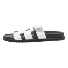 Hermes White Leather Chypre Sandals Size 43