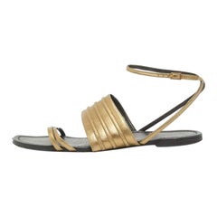 Saint Laurent Gold Leather Ankle Strap Flats Size 41
