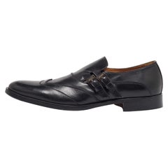 Versace Black Leather Mortimer Double Monk Strap Loafers Size 41
