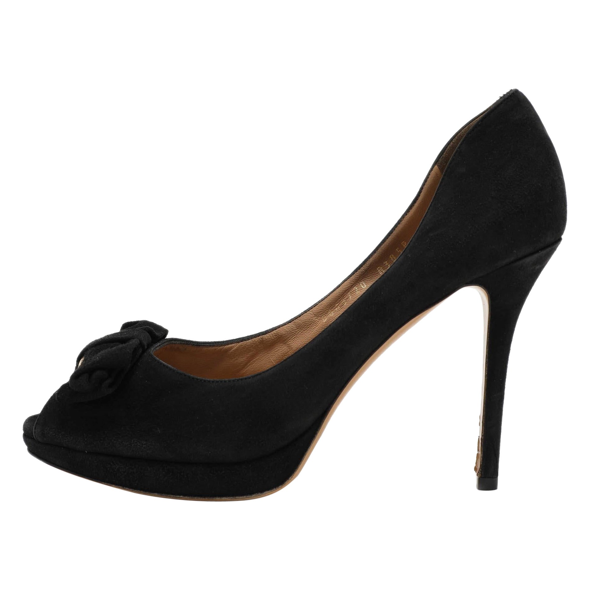 Salvatore Ferragamo - Escarpins en daim noir Rosella Peep Toe - Taille 40