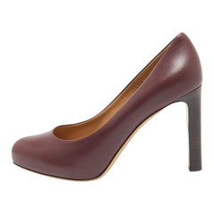Salvatore Ferragamo Burgundy Leather Leo Block Heel Pumps Size 40.5