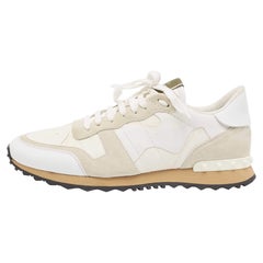 Valentino White Camo Print Canvas and Leather Rockrunner Sneakers Size 43