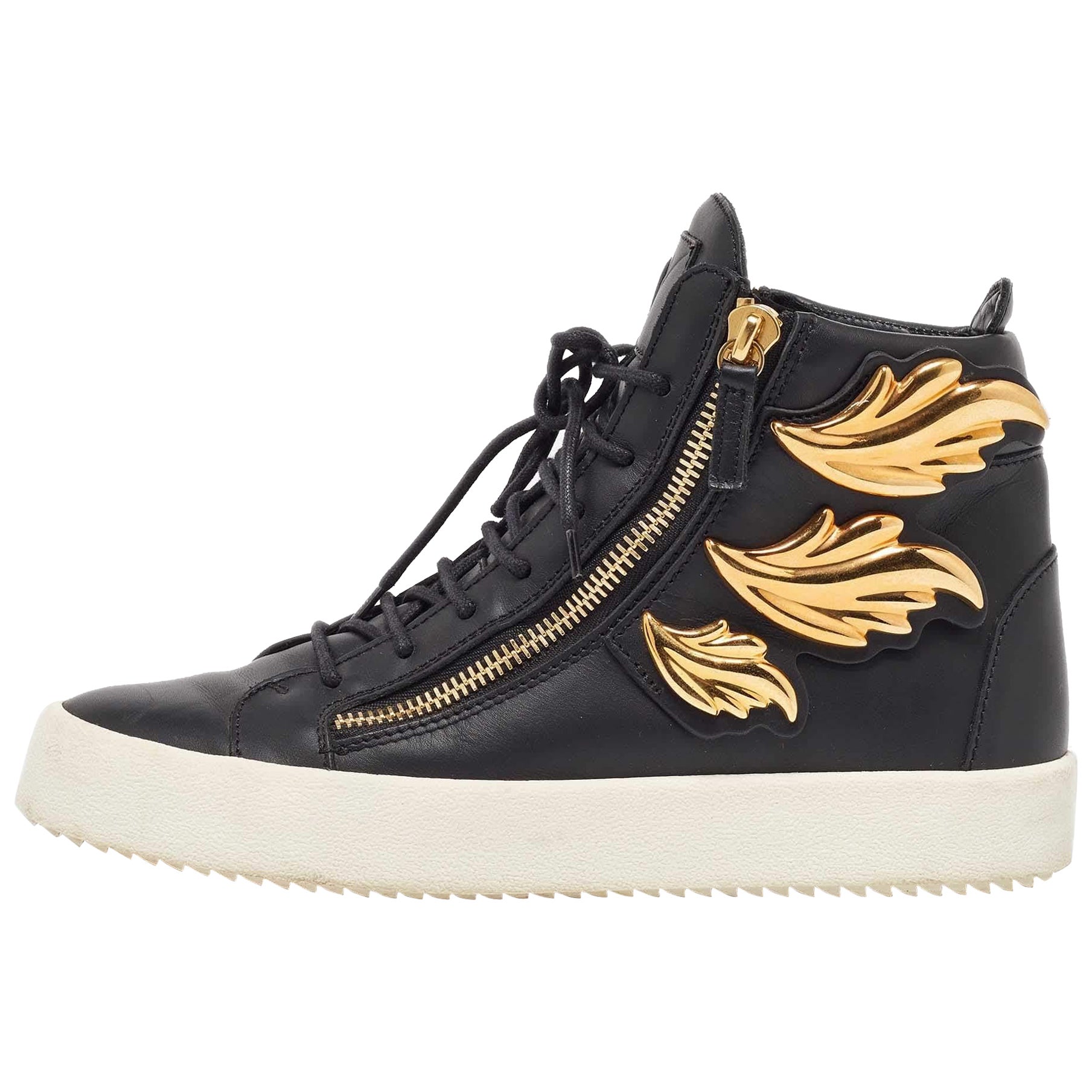 Giuseppe Zanotti Schwarze High Top-Turnschuhe aus Leder mit Flügeln aus Leder 43