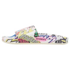 Vetements Multicolor Sticker Print Leather Pool Slides Size 36
