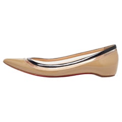 Christian Louboutin Beige/Black Patent Leather PVC Paulina Ballet Flats Size 36