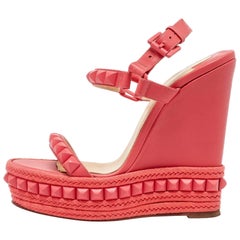 Christian Louboutin Coral Leather Pyraclou Wedge Sandals Size 36