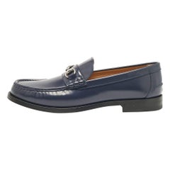 Gucci Dark Blue Leather Horsebit Loafers Size 48