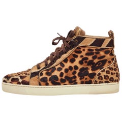 Christian Louboutin - Scarpe da ginnastica alte Rantus Orlato in pelle di vitello marrone, misura 43