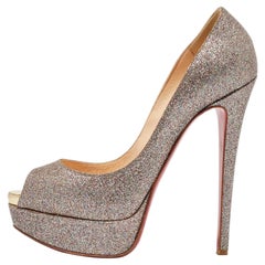 Christian Louboutin Metallic Multicolor Lady Peep Toe Platform Pumps Size 37