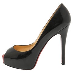 Christian Louboutin Black Patent Leather Very Prive Pumps Size 38