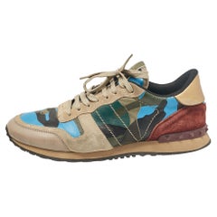 Valentino Mehrfarbige Rockrunner-Sneakers aus Leder und Wildleder mit Schnürung Größe 43,5