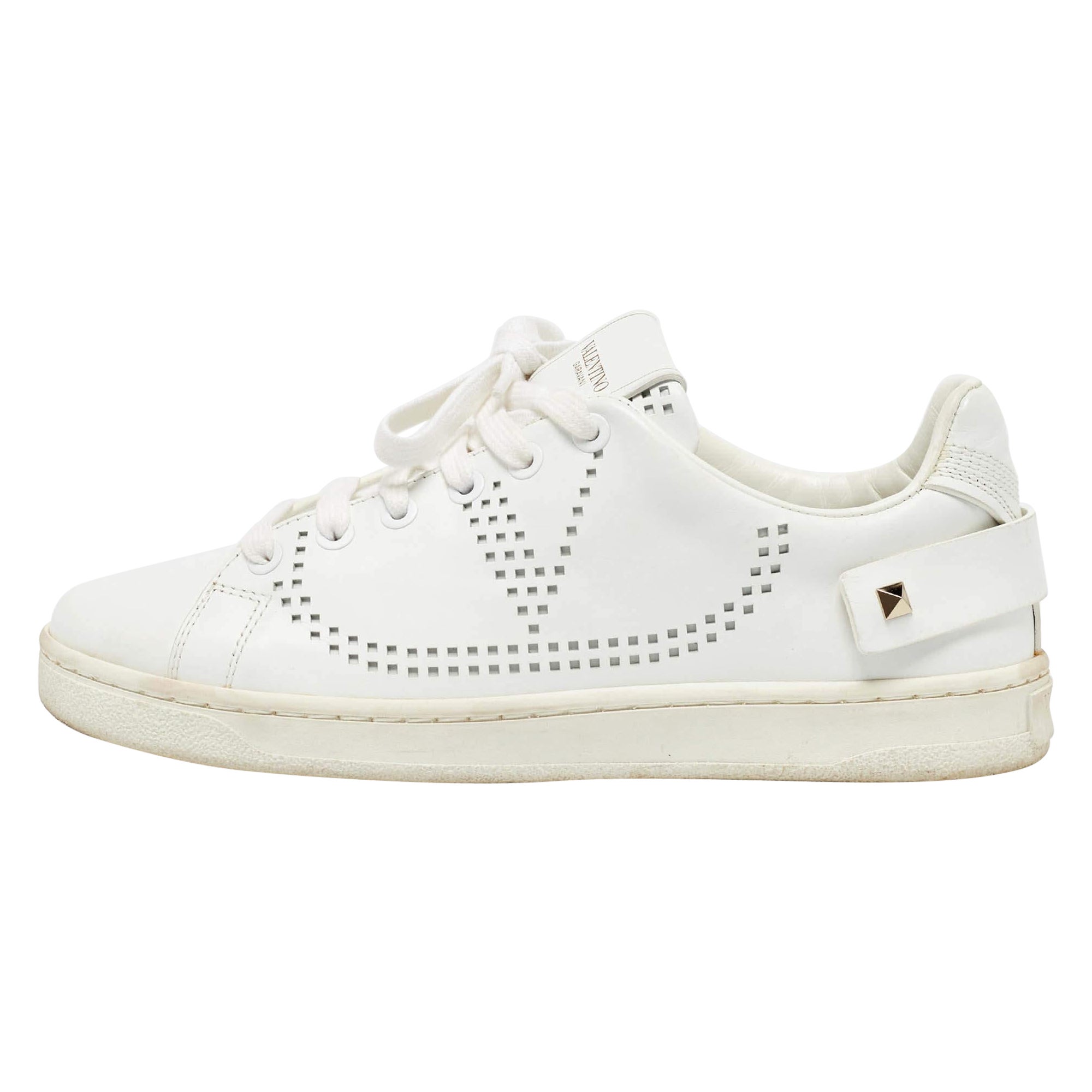 Valentino Zapatillas blancas de piel y plumas con rejilla talla 35.5