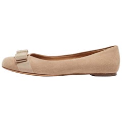 Salvatore Ferragamo Beige Suede Varina Ballet Flats Size 35.5