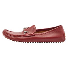 Gucci Burgundy Leather Horsebit Loafers Size 44.5