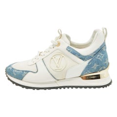 Louis Vuitton White/Blue Denim and Leather Run Away Low Top Sneakers Size 39