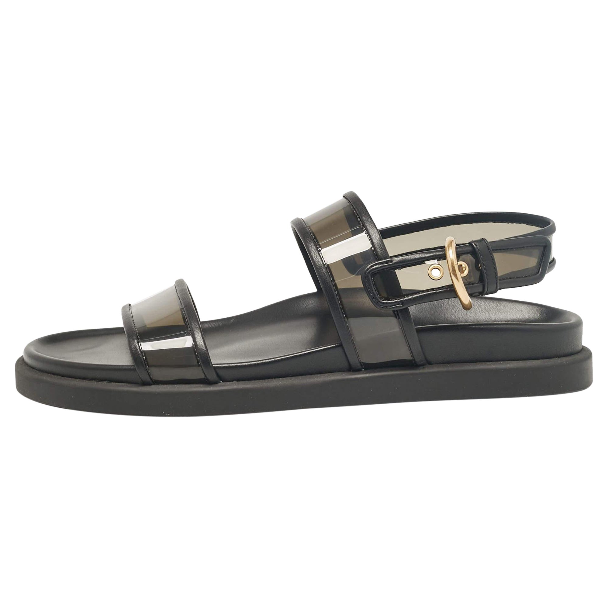 Gianvito Rossi Black Leather and PVC Bilbao Sandals Size 41 For Sale