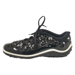 Miu Miu Black Fabric and Patent Lace Up Sneakers Size 38.5
