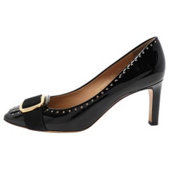 Salvatore Ferragamo Black Patent Leather Embellished Pumps Size 39.5