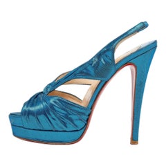 Christian Louboutin Blue Satin Pour Monsieur Slingback Platform Sandals Size 36