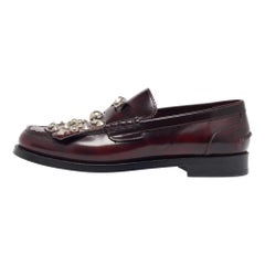 Burberry Brown Leather Studded Kiltie Fringe Loafers Size 43