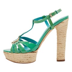 Dior Green Patent Leather Ankle Strap Sandals Size 36.5