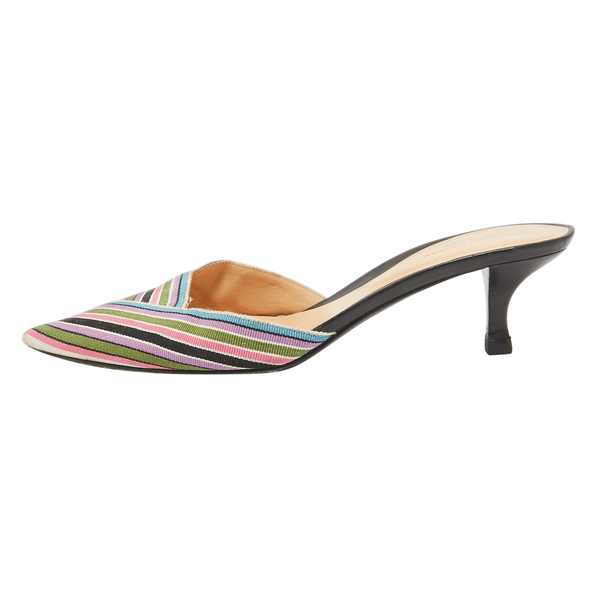 Sergio Rossi - Mules in tessuto a righe multicolore - misura 38,5 in vendita