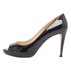 Prada Black Patent Leather Peep Toe Platform Pumps Size 39