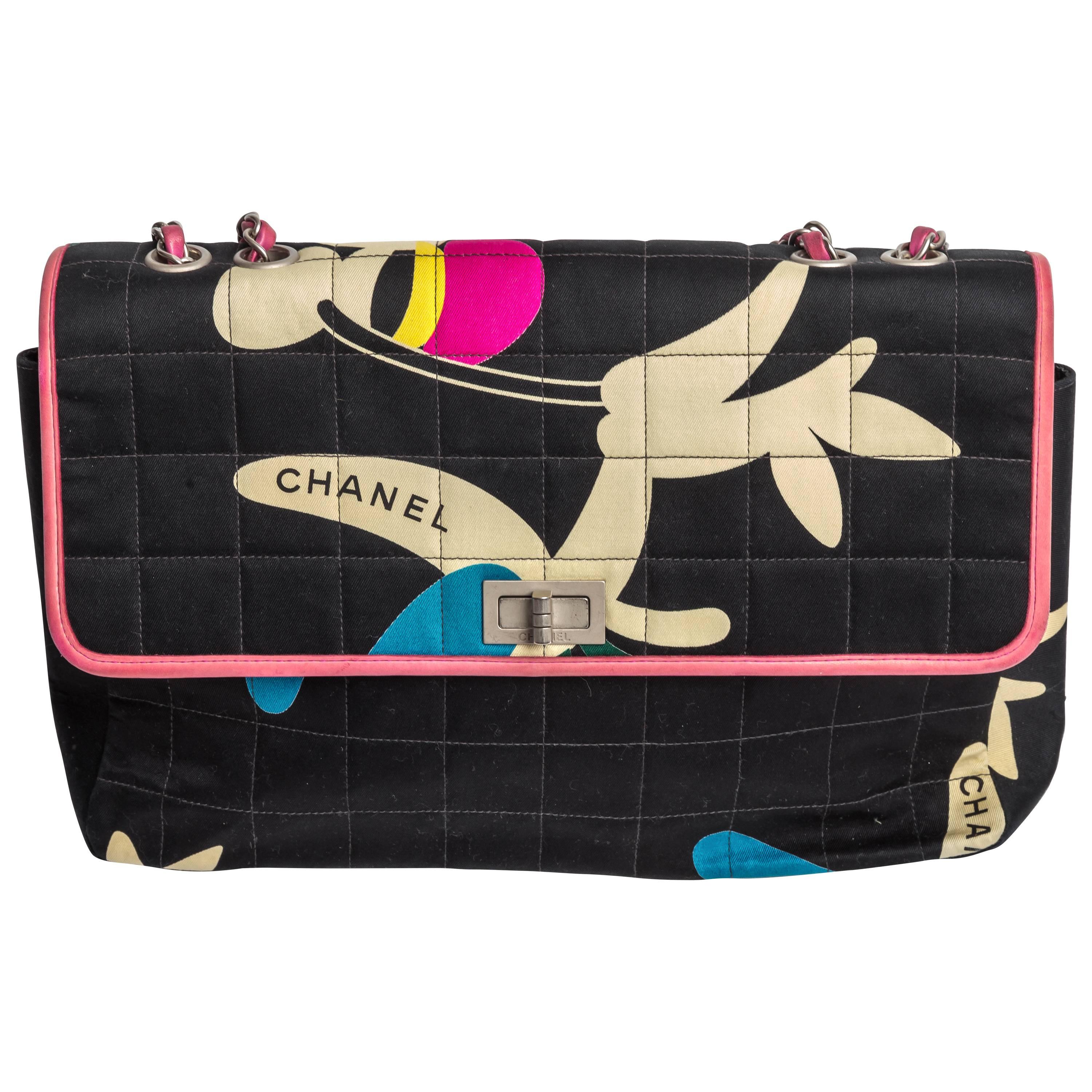 Chanel Multi Color Fabric Shoulder Bag with Silver Hardware