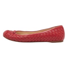 Bottega Veneta Red Intrecciato Leather Ballet Flats Size 38