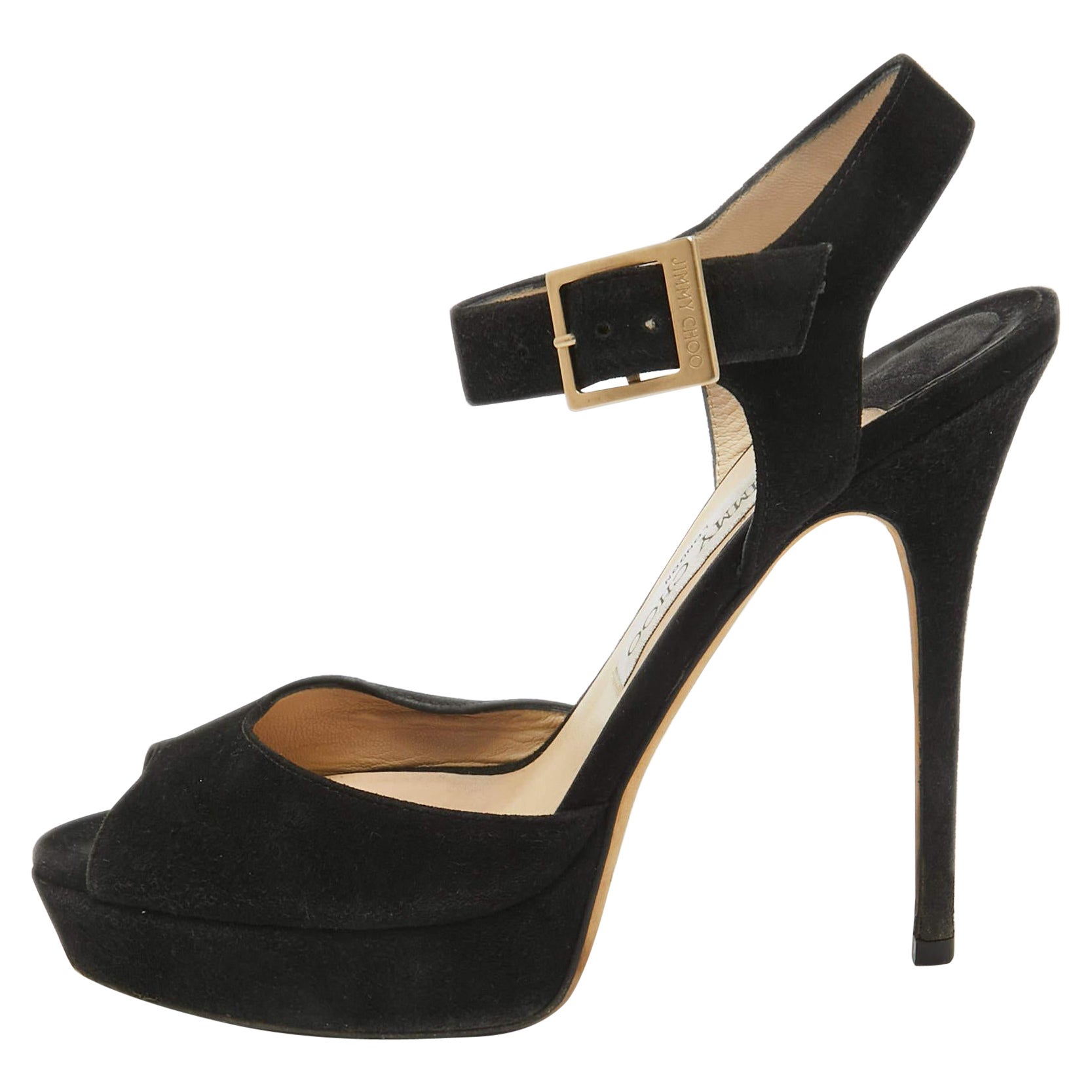Jimmy Choo Sandali con cinturino alla caviglia in pelle scamosciata nera misura 39 in vendita
