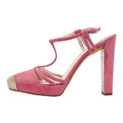 Dior Rosa Wildleder-Sandalen mit Kristallverzierung und T-Riemen aus Wildleder Größe 37,5