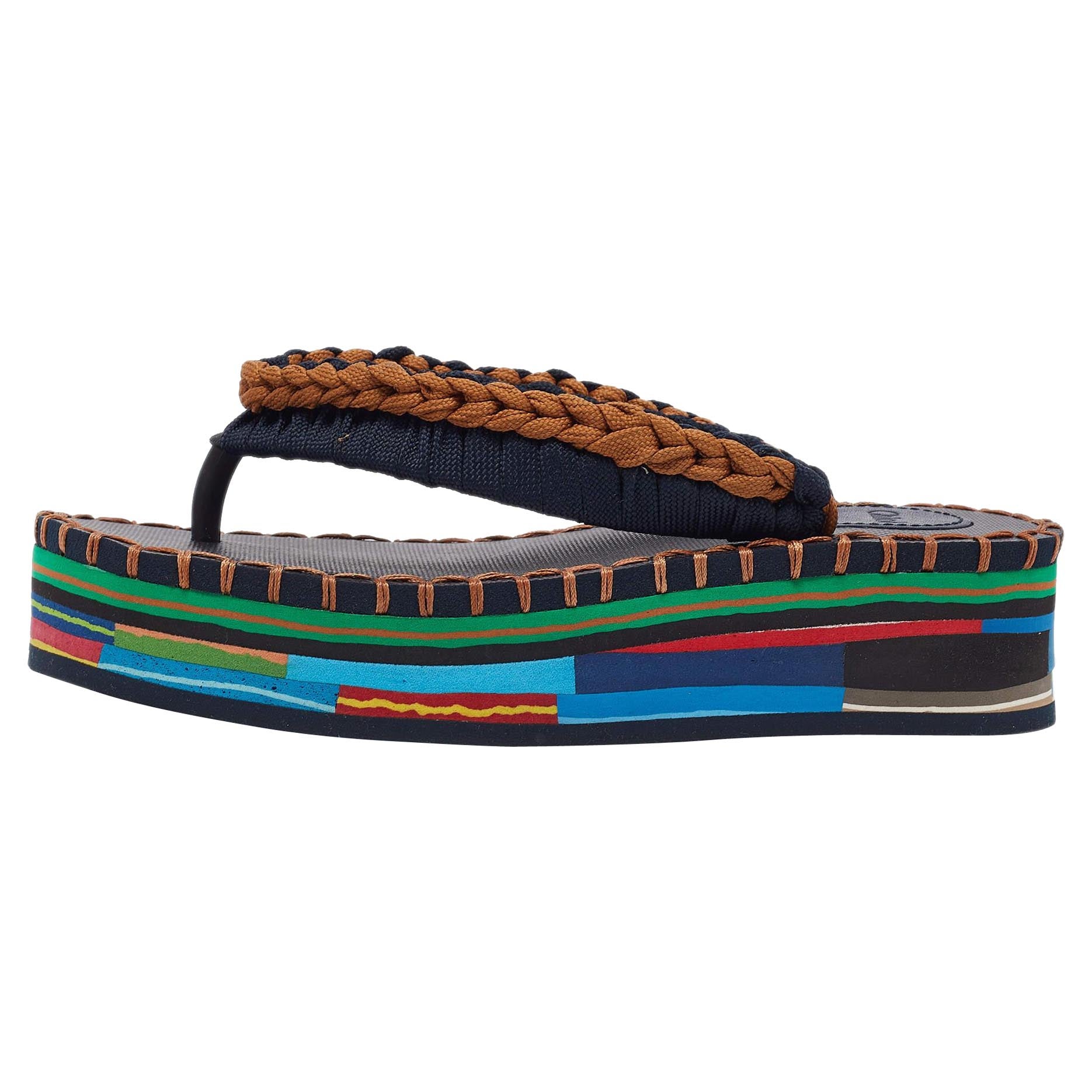 Chloé Multicolor Stoff und Gummi Zehenstegsandalen Größe 35