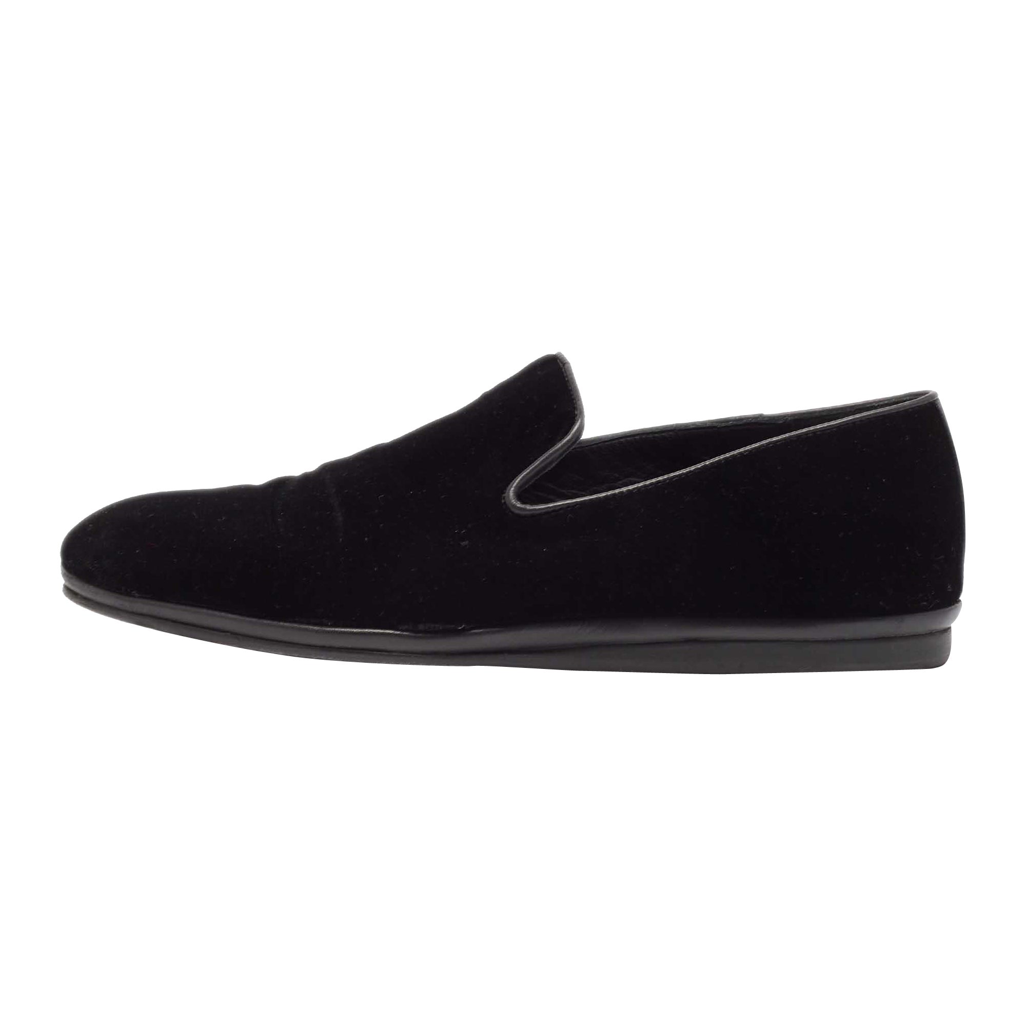 Salvatore Ferragamo Black Leather and Velvet Driver Loafers Size 41 For Sale