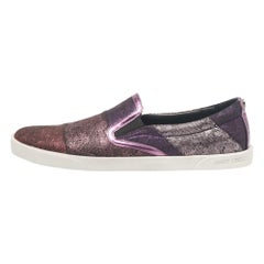 Jimmy Choo Purple/Black Lace and Leather Demi Slip On Sneakers Size 40