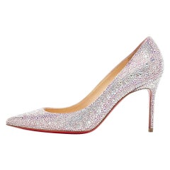 Christian Louboutin Pink/Silver Crystal Embellished Suede Kate Pumps Size 36