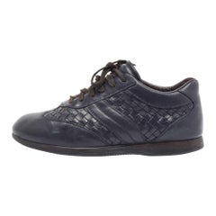 Bottega Veneta Navy Blue Intrecciato Lace Up Sneakers Size 41